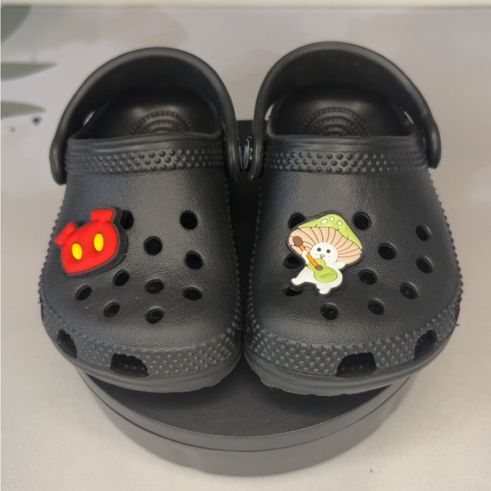 CROCS Kids Black Slippers with Fun Charms